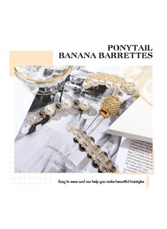 KASTWAVE 3 Pcs Pearl Banana Hair Barrettes, Acrylic Banana Hair Clips Artificial Pearl Rhinestone Banana Clips Rhinestone Banana Clips Elegant Hair Barrettes Hair Accessories for Thick Fine Hair Women Girls  - Image 3