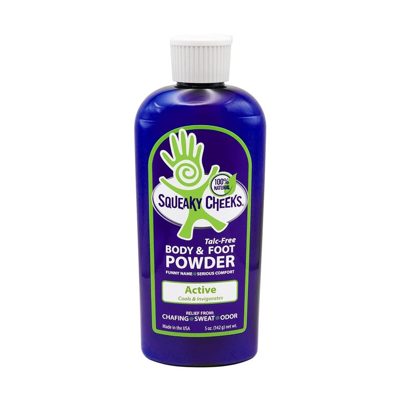 Squeaky Cheeks Foot & Body Powder (5oz)- All Natural and Talc-free, Effective Relief from Chafing, Sweaty Feet and Odor. Prevents Blister, keeps Feet Dry Minty Fresh Scent