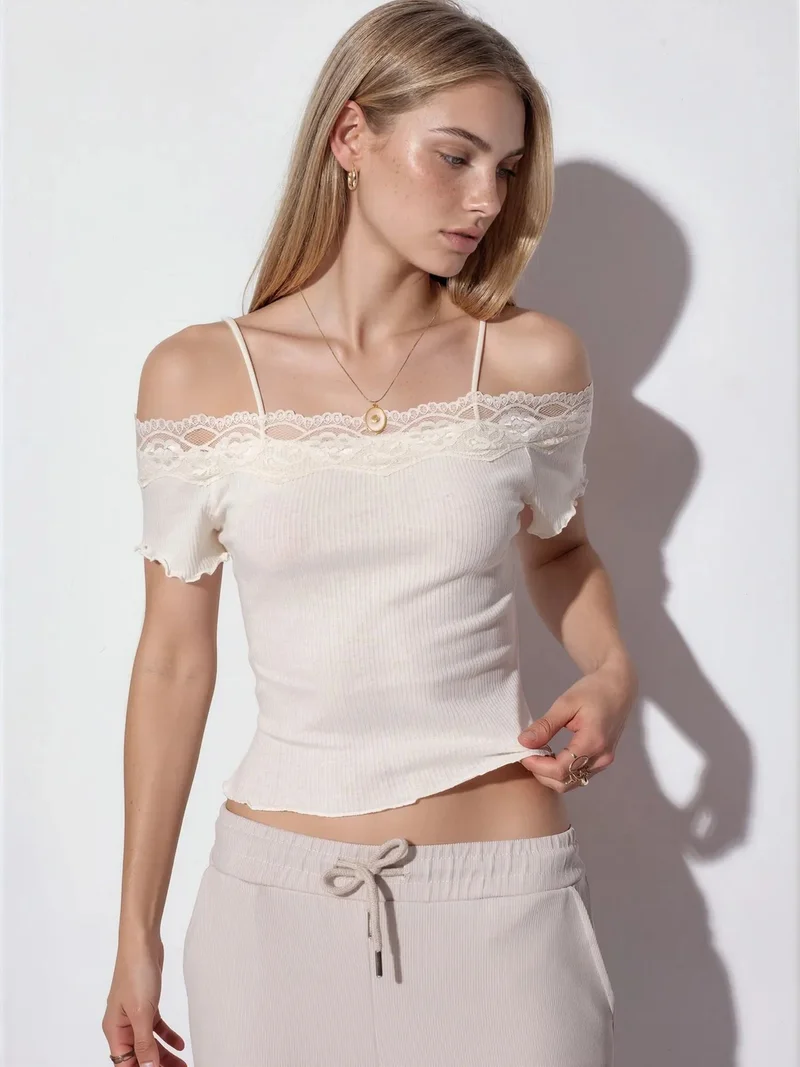 بوسيم BUSEM Ribbed Cotton Square-Neck Cami Top