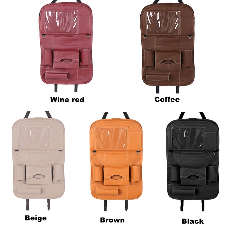 Car Backseat Organizer PU Leather Auto Back Seat Cushion for Kids Beige - Image 3