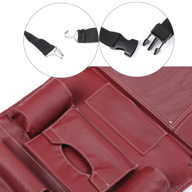 Car Backseat Organizer PU Leather Auto Back Seat Cushion for Kids Beige - Image 2