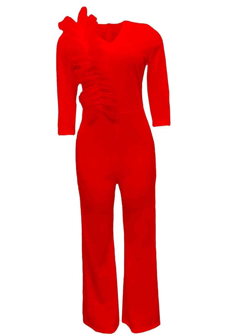Loquat Women's Solid Color Long Sleeve Oversize Jumpsuit Red - Image 2
