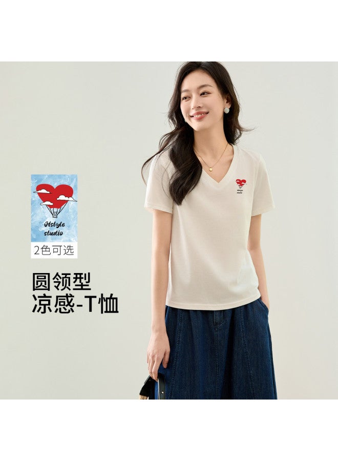 Hstyle 2025 Summer Thin  V-neck Women's Short-sleeve T-shirt - Niche Casual Fashion Versatile Top - Image 2