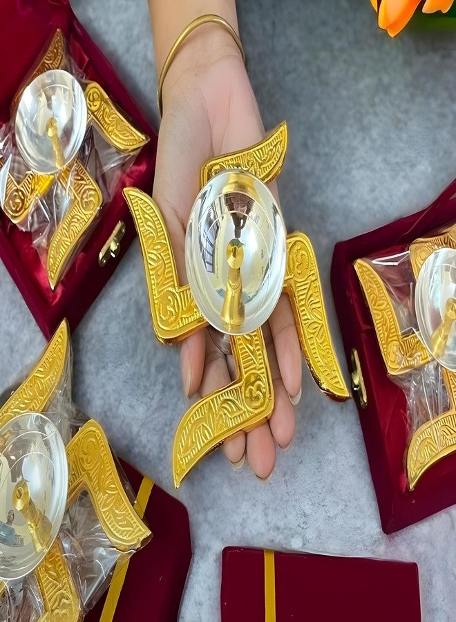 Beyond Gifting Brass Swastik Shape Diya Religious Antique with Velvet Box for Temple Pooja Articles Home Office & Table Decor Diwali Decoration Deepak Items Best Return Gift