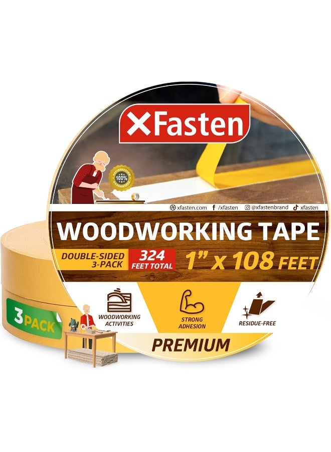 XFasten XFasten Double Sided Woodworking Tape, 1-Inch by 36-Yards, 3-Pack  - Image 1