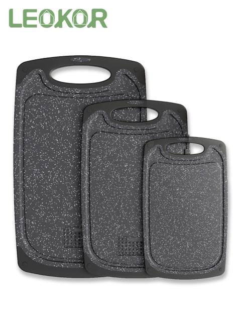 Plastic Cutting Board for Kitchen 3 Pack Chopping Board with Different Sizes and Non Slip Handles