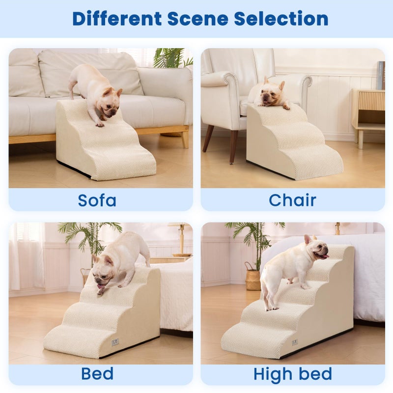 Airpanda Dog Steps for Bed, 4 Step Pet Stairs for Small and Medium Dogs, Non-Slip Dog Ramp with Washable Cover, High-Density Support Foam for Easy Climbing,Beige - Image 2