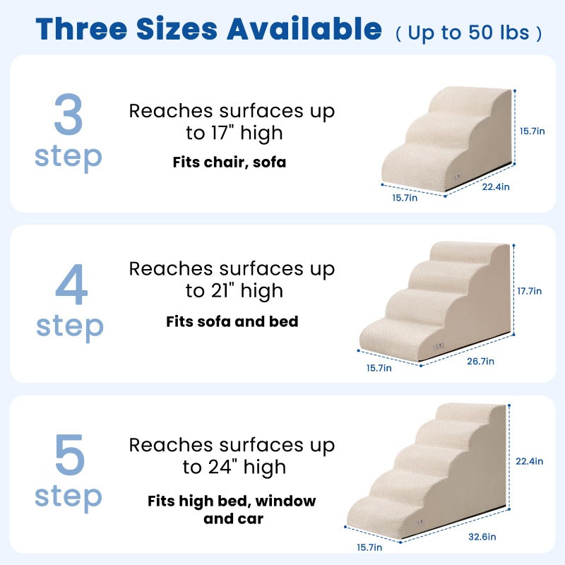Airpanda Dog Steps for Bed, 4 Step Pet Stairs for Small and Medium Dogs, Non-Slip Dog Ramp with Washable Cover, High-Density Support Foam for Easy Climbing,Beige - Image 3