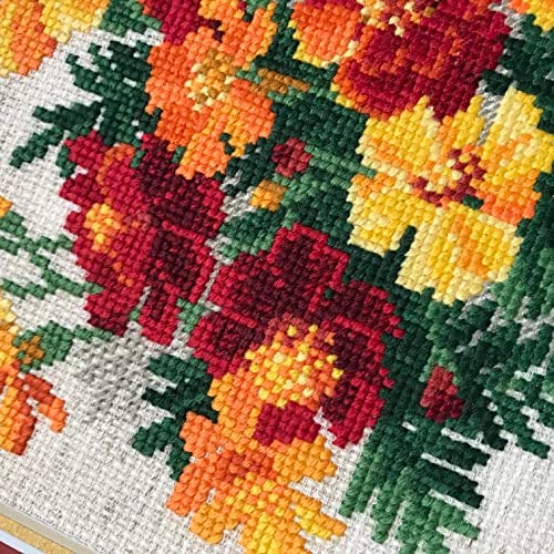 RIOLIS - Marigolds 1556, Floral Cross Stitch Kits 7.75"X7.75", Cross Stitch Kits for Beginners & Advanced, Crossstitching Kits Adult, Counted Stitching Kits, Flowers Embroidery Kit - Image 4