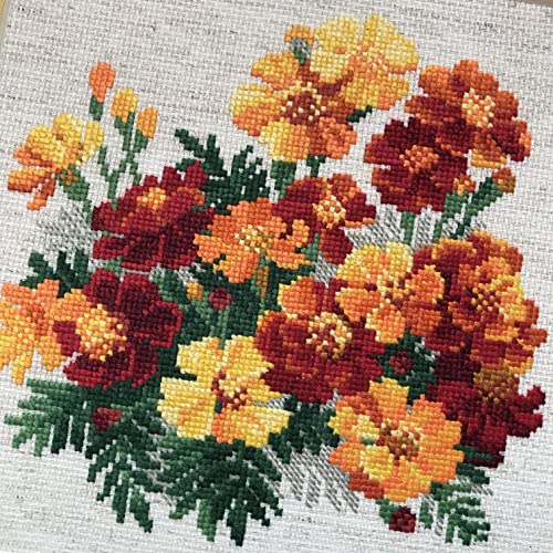 RIOLIS - Marigolds 1556, Floral Cross Stitch Kits 7.75"X7.75", Cross Stitch Kits for Beginners & Advanced, Crossstitching Kits Adult, Counted Stitching Kits, Flowers Embroidery Kit - Image 2