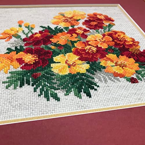 RIOLIS - Marigolds 1556, Floral Cross Stitch Kits 7.75"X7.75", Cross Stitch Kits for Beginners & Advanced, Crossstitching Kits Adult, Counted Stitching Kits, Flowers Embroidery Kit - Image 5
