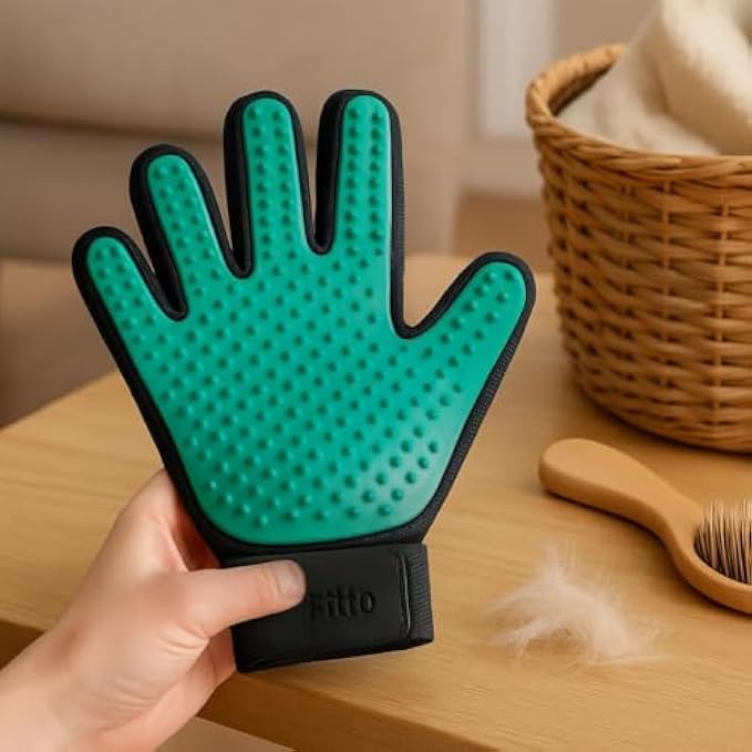 Fitto Pet Grooming Massage Gloves Green 22x17cm - Deshedding & Hair Removal Glove for Dogs Cats, Silicone Grooming Mitt, Washable - Image 2