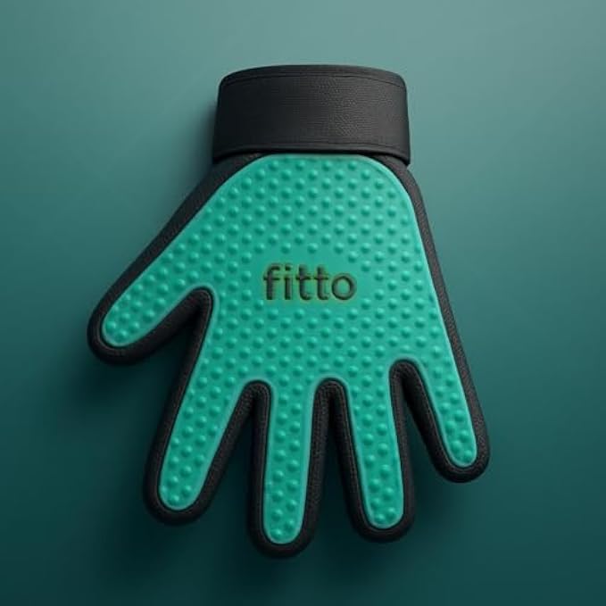 Fitto Pet Grooming Massage Gloves Green 22x17cm - Deshedding & Hair Removal Glove for Dogs Cats, Silicone Grooming Mitt, Washable - Image 1