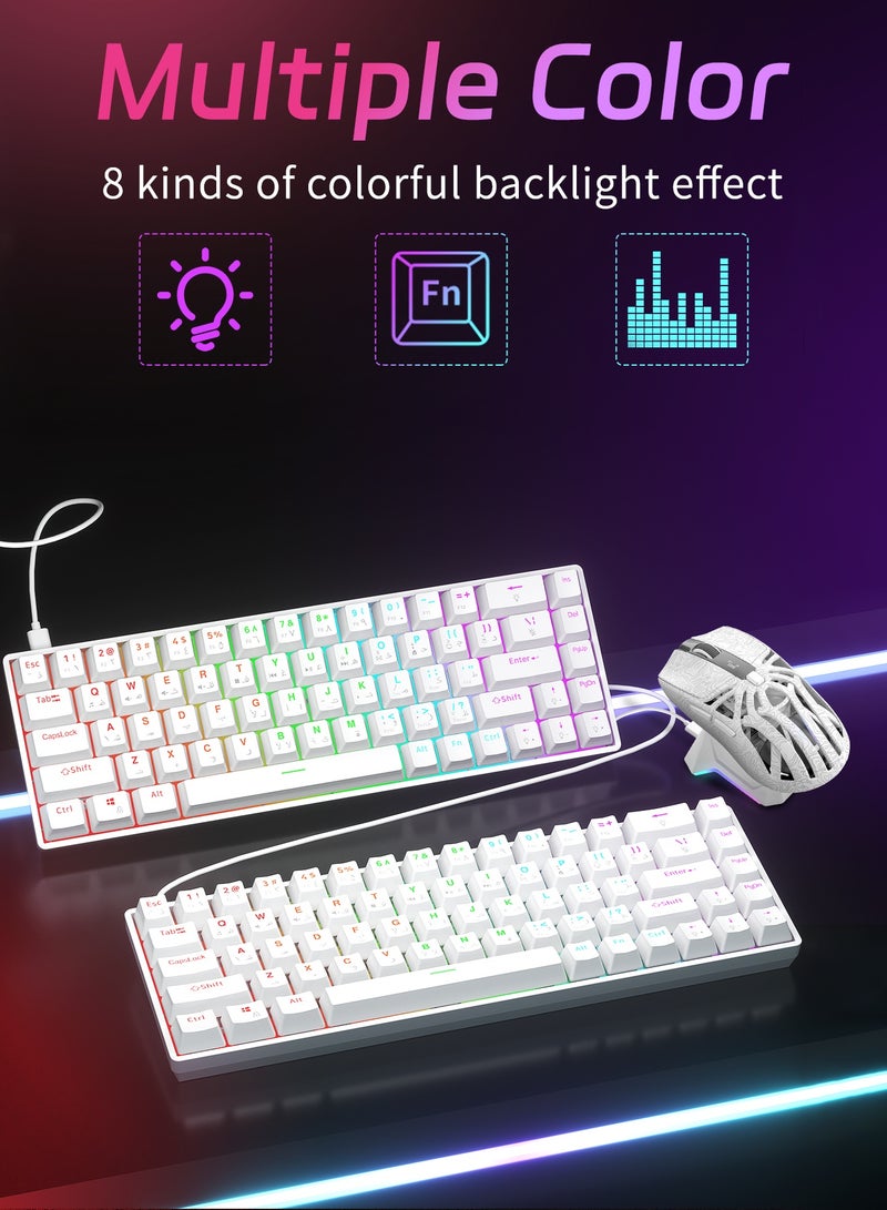 أوتشوانغ لوحة مفاتيح ميكانيكية مكونة من عربية 68 مفتاحًا، كيبورد سويتش أحمر هجينة خفيفة الوزن سلكية صغيرة الحجم لأجهزة الكمبيوتر الشخصية وأجهزة Mac ولوحة مفاتيح ألعاب إلكترونية محمولة - باللون أبيض - Image 5