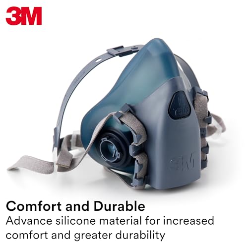 3M Reusable Respirator Half Facepiece 7502, NIOSH, 3M Cool Flow Valve, Dual Airline Supplied Air Compatible, Integrated Dropdown Suspension, Bayonet Connections, For Chemical Handling, Painting, Med - Image 3