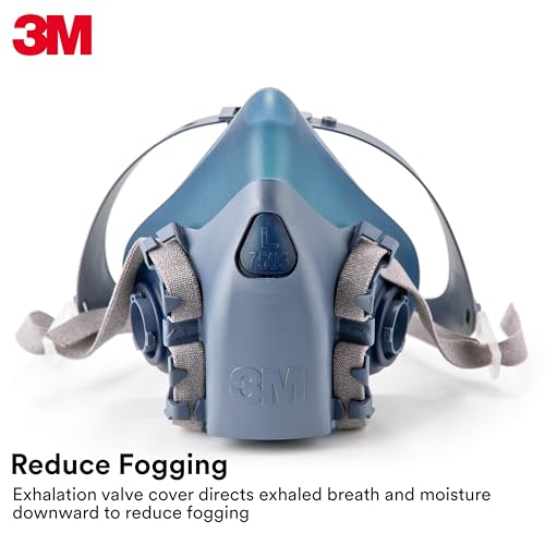 3M Reusable Respirator Half Facepiece 7502, NIOSH, 3M Cool Flow Valve, Dual Airline Supplied Air Compatible, Integrated Dropdown Suspension, Bayonet Connections, For Chemical Handling, Painting, Med - Image 5