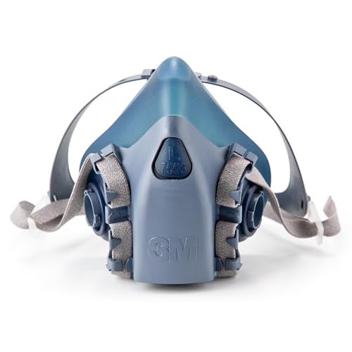 3M Reusable Respirator Half Facepiece 7502, NIOSH, 3M Cool Flow Valve, Dual Airline Supplied Air Compatible, Integrated Dropdown Suspension, Bayonet Connections, For Chemical Handling, Painting, Med - Image 1