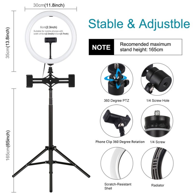 Loquat Dimmable LED Photography Light With Tripod Stand and Phone Clamp Holder Black - Image 3