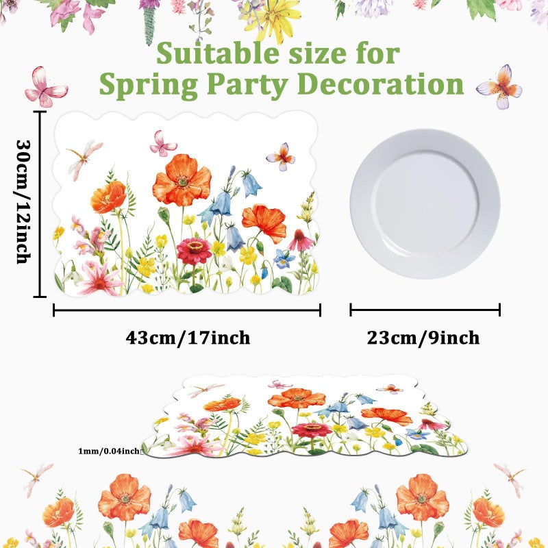 OBUSATT Spring Plastic Placemats Set of 6 Summer Plastic Place Mats Watercolor Flowers Holiday Table Vinyl Placemats for Indoor Outdoor Party Dining Table Decoration (Easily Wipes Clean) - Image 2