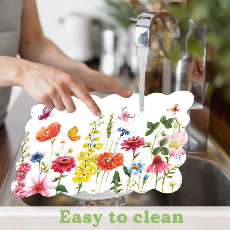 OBUSATT Spring Plastic Placemats Set of 6 Summer Plastic Place Mats Watercolor Flowers Holiday Table Vinyl Placemats for Indoor Outdoor Party Dining Table Decoration (Easily Wipes Clean) - Image 4