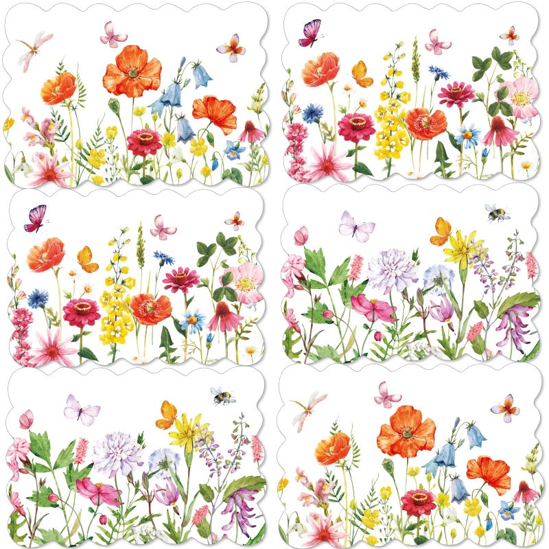 OBUSATT Spring Plastic Placemats Set of 6 Summer Plastic Place Mats Watercolor Flowers Holiday Table Vinyl Placemats for Indoor Outdoor Party Dining Table Decoration (Easily Wipes Clean) - Image 1