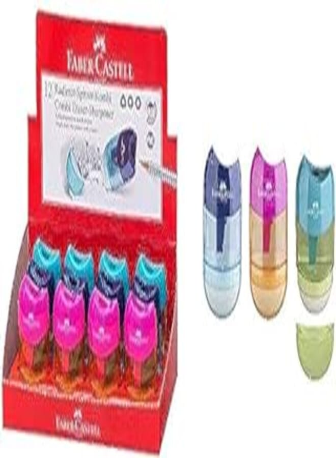 Faber/castell combi 1 hole sharpener and eraser, assorted colors.