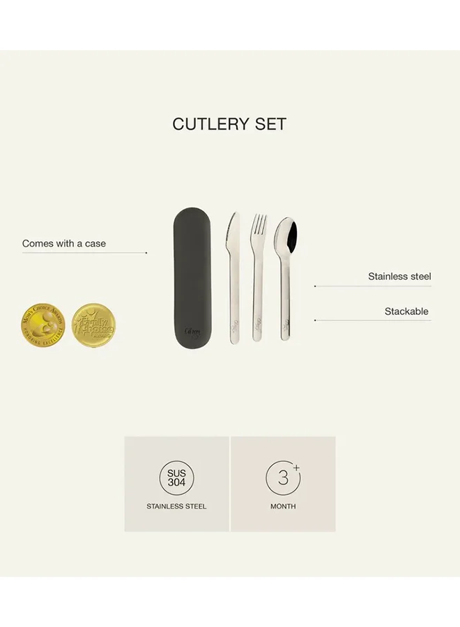 Citron Cutlery Set with Silicone Case - Green - 3-Piece Stainless Steel Utensil Set with Eco-Friendly Silicone Pouch - BPA-Free & Durable - Ideal for Kids & Adults