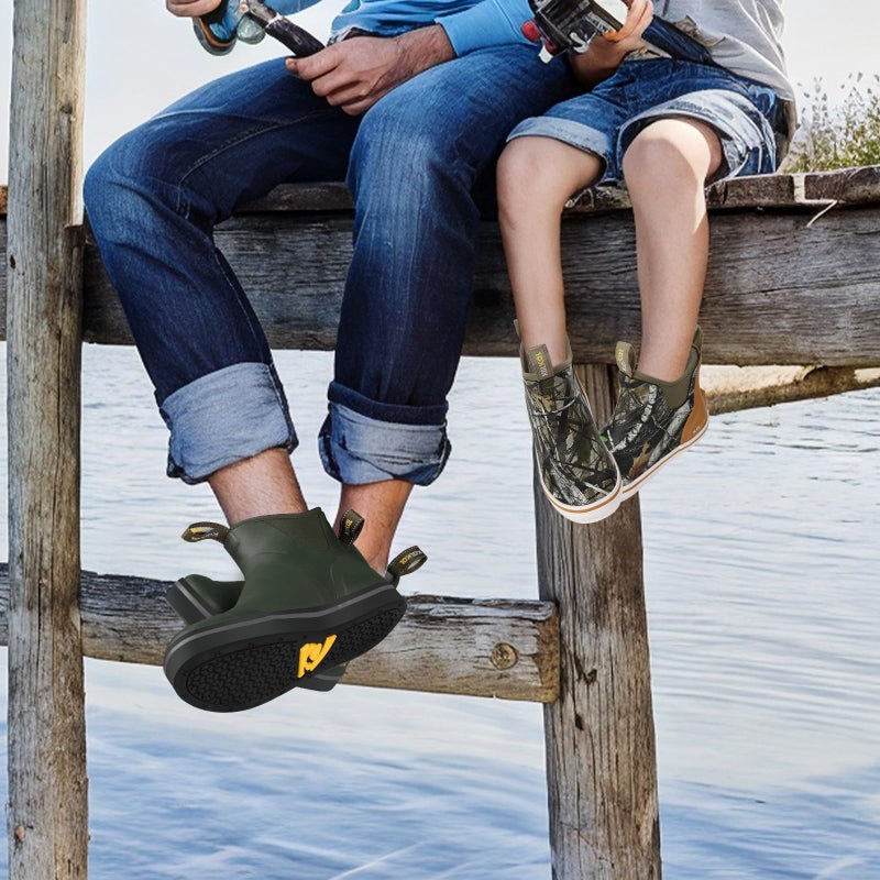 Kalkal Men's Deck Boots Anti-Slip Saltwater Fishing Rain Boots with Memory Foam, Waterproof Rubber Ankle Work Boots for Sailing (Olive Green, Size8) - Image 2