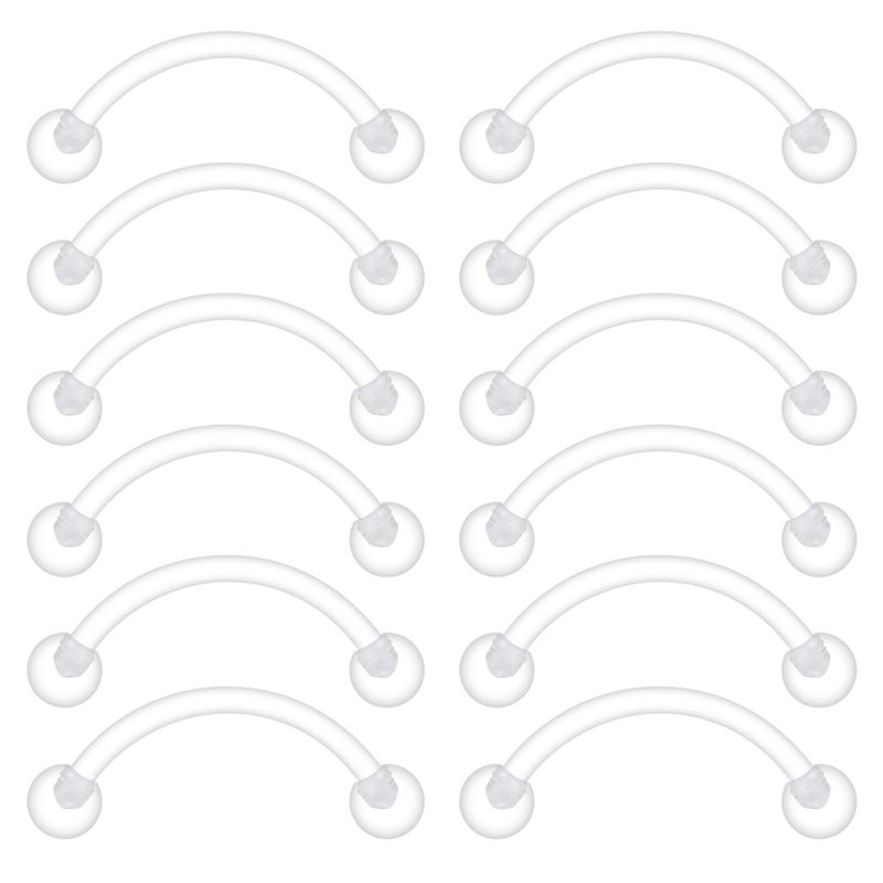 SCERRING 16 Gauge Clear Acrylic Bioflex Curved Barbell Eyebrow Belly Lip Tragus Ring Conch Piercing Jewelry Retainers 12mm 12PCS - Image 1