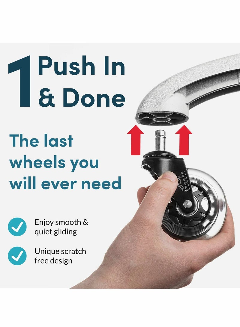 Excefore Office Chair Wheels Replacement, 5 Pcs Office Chair Caster Wheels with Soft Rubber Rollers (3 Inch) - Image 5