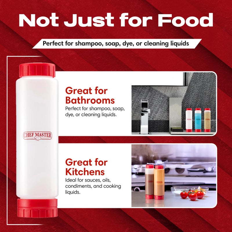 Chef-Master Chef Master Squeeze Bottles for Sauces (16oz) - Inverted, FIFO Refillable Bottle - Condiment Squeeze Bottles for Liquids, Sauces, Batter & Dressing - Made for Restaurants, Diners & Food Trucks - 90290 - Image 5