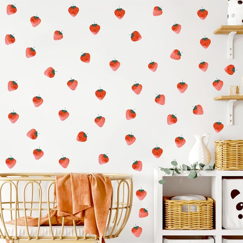 THEYGE Watercolor Strawberries Decals  Vintage Fruit Sticker Retro Strawberry Peel and Stick Kitchen Wall Stickers Boho Decor for Nursery Baby Room Girl Bedroom - Image 4