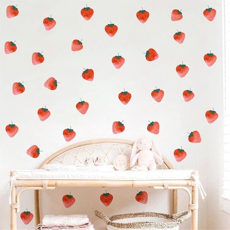 THEYGE Watercolor Strawberries Decals  Vintage Fruit Sticker Retro Strawberry Peel and Stick Kitchen Wall Stickers Boho Decor for Nursery Baby Room Girl Bedroom - Image 3