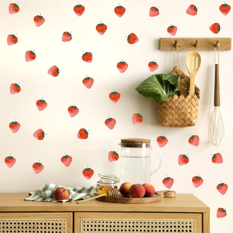 THEYGE Watercolor Strawberries Decals  Vintage Fruit Sticker Retro Strawberry Peel and Stick Kitchen Wall Stickers Boho Decor for Nursery Baby Room Girl Bedroom - Image 5
