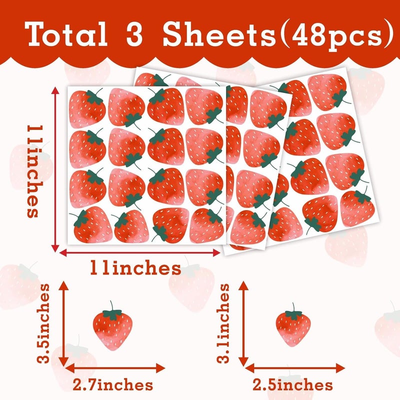 THEYGE Watercolor Strawberries Decals  Vintage Fruit Sticker Retro Strawberry Peel and Stick Kitchen Wall Stickers Boho Decor for Nursery Baby Room Girl Bedroom - Image 2