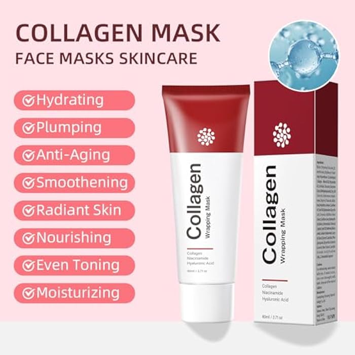 IREV Collagen Wrapping Mask, Peel Off Facial Mask, Face Masks Skincare, Hydrolyzed Collagen For Glowing Skin, Deep Repairing, Hydrating, Glass Skin,Facial Masks Skin Care, Face Moisturizer 80ml 2.71oz - Image 4