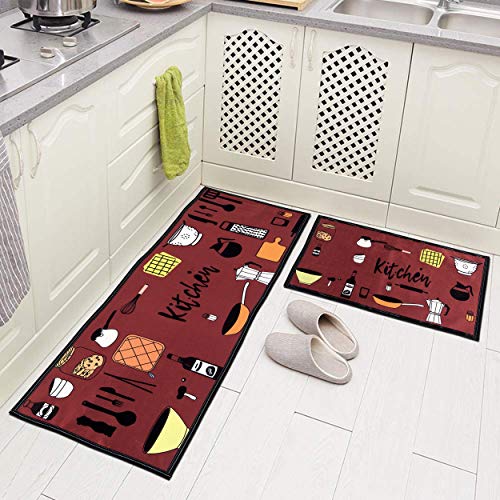 AAZEEM Kitchen Floor Mat & Runner with Anti Skid Backing, Set of 2 (40 x 120 & 40 x 60 cm) - Image 1