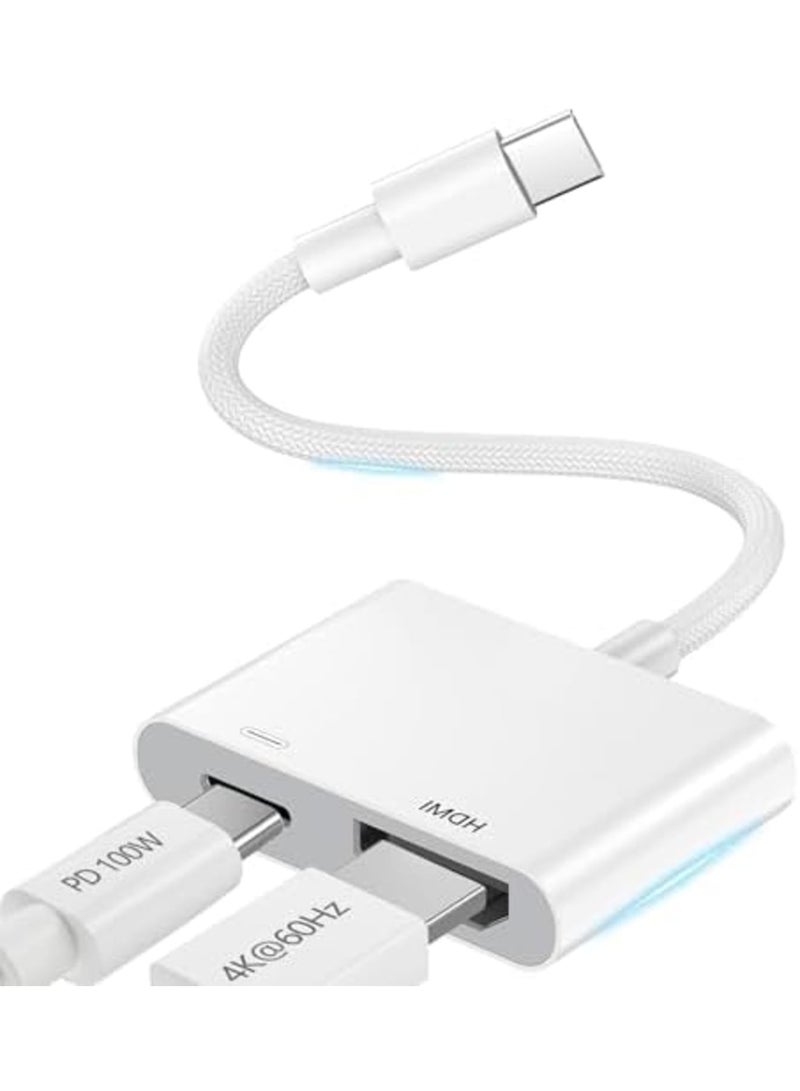 Barakah USB C to HDMI Adapter, 2-in-1 Type C to HDMI for i-Phone 16/15, 4K@60Hz, 100W Fast Charging, TV/HDTV/Monitor/Projector Video & Audio Sync, USB C Hub Compatible with Sam-sung, MacBook Pro (White) - Image 1