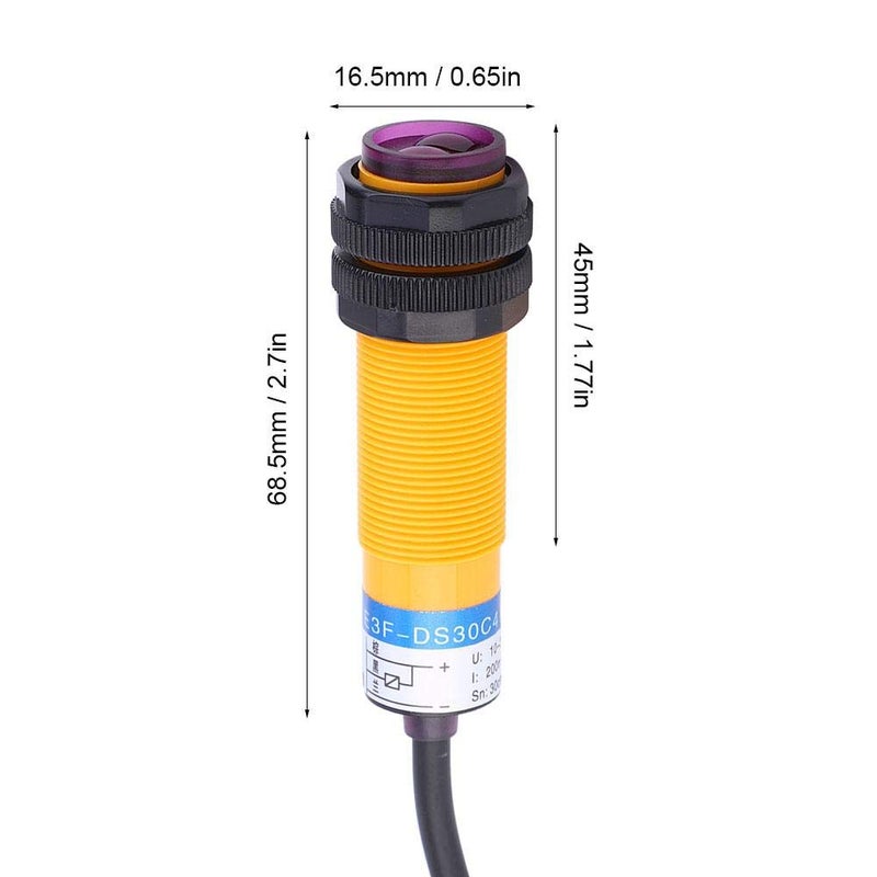Thincol 10PCS Infrared Diffuse Photoelectric Switch, E3F-DS30C4 M18 Proximity Switch, Optical Three Lines NPN NO (Normally Open) 30 cm Detection Distance10-30VDC Obstacle Avoidance Sensor Module - Image 2