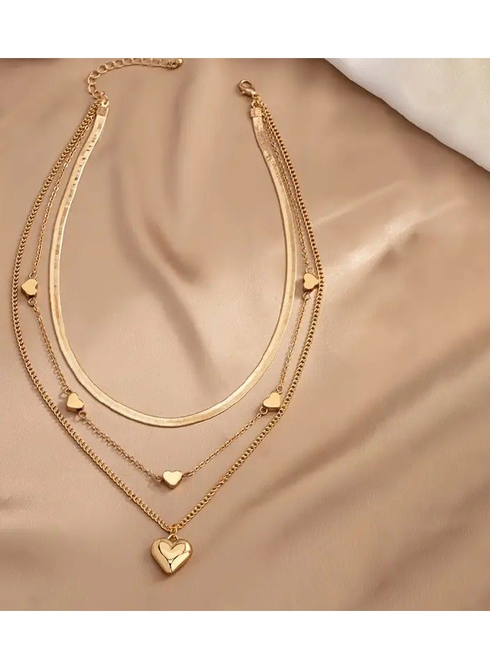 Goolsky 1 Set Elegant 3-Layer Golden Heart Pendant Necklace, Stainless Steel Fashion Choker and Chain, Luxurious No-Gem Inlay, Versatile for Daily Wear & Gifting, Perfect Valentine'S Day Gift for Her - Image 3