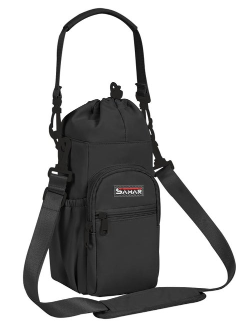 Side bag for carrying cups, water bottles and water bottles, with a hand holder or side holder and additional pockets for mobile phones and personal belongings