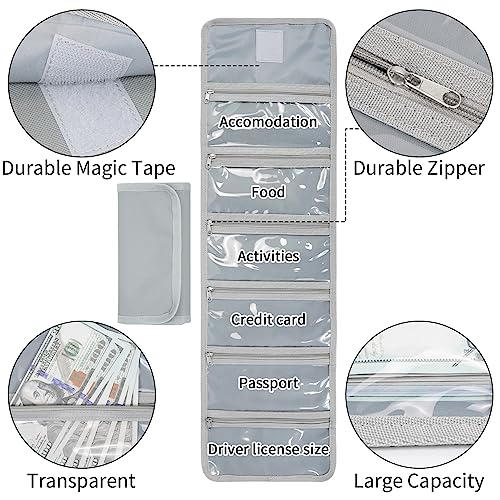 VOCHIC Money Wallet, Money Organizer for Cash with 6 Zippered Pocket Multipack Money Pouch, Cash Bill Organizer, Money Bag Small Travel Money Holder for Budgeting, Receipt and Tips(Gray Green) - Image 4