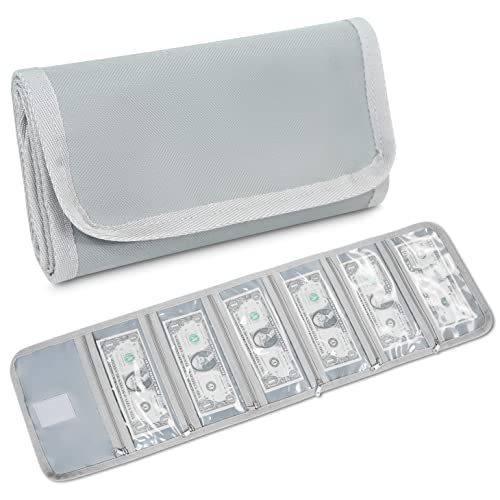 VOCHIC Money Wallet, Money Organizer for Cash with 6 Zippered Pocket Multipack Money Pouch, Cash Bill Organizer, Money Bag Small Travel Money Holder for Budgeting, Receipt and Tips(Gray Green) - Image 1