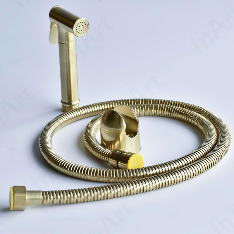 inart InArt Health Faucet for Bathroom Premium Jet Spray with Hose and Holder Superior Low Water Pressure Performance Easy Grip Design Durable Brass Material Golden Matt - Image 2