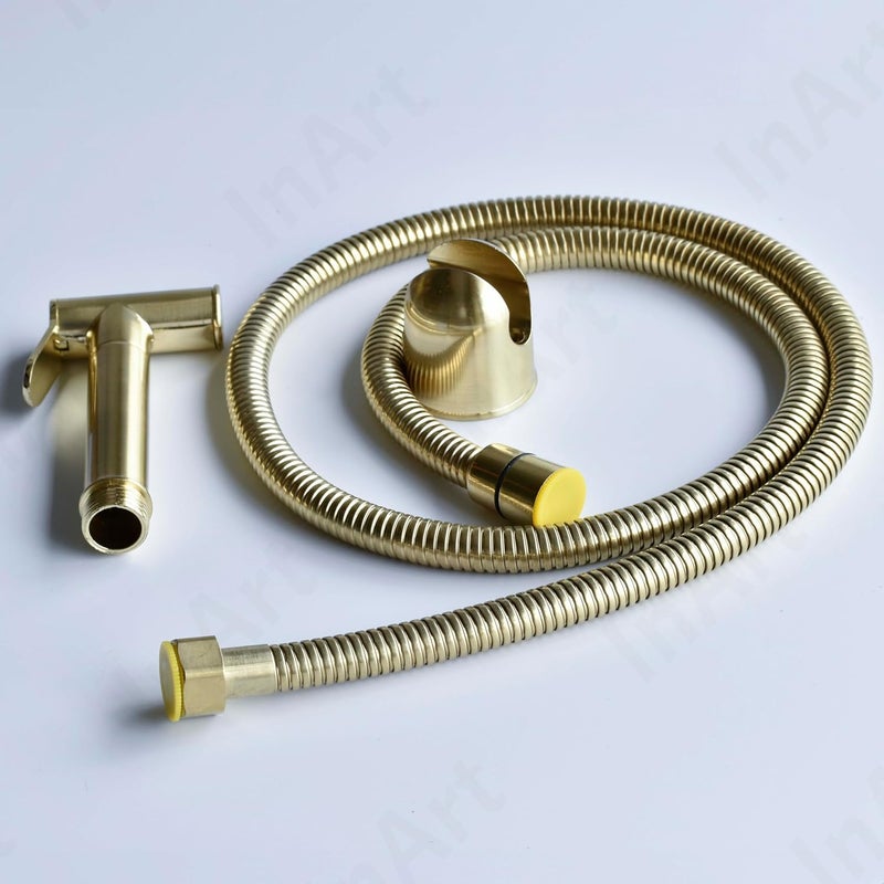 inart InArt Health Faucet for Bathroom Premium Jet Spray with Hose and Holder Superior Low Water Pressure Performance Easy Grip Design Durable Brass Material Golden Matt - Image 4