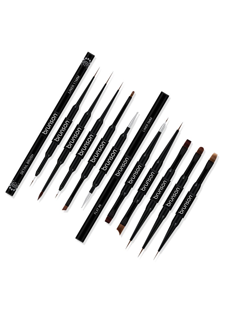 brunson Nail Art Brush Set 10pcs with Case | Brunson Dual Side Nail Brushes for Gel Polish, Gel Nail Art, Nail Painting, Detail, Liner & Fine Line Nail Design, Acrylic Nail Art, Manicure, Pedicure & Professional Nail Art Supplies - Image 4