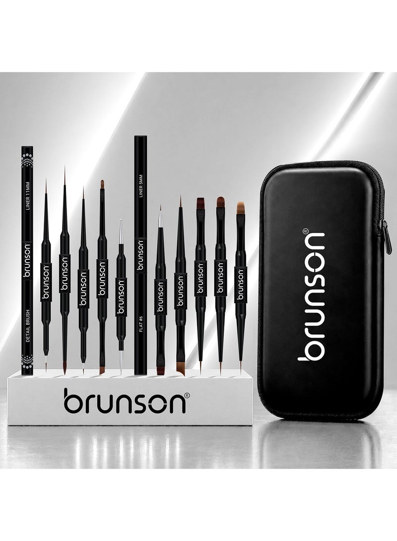 brunson Nail Art Brush Set 10pcs with Case | Brunson Dual Side Nail Brushes for Gel Polish, Gel Nail Art, Nail Painting, Detail, Liner & Fine Line Nail Design, Acrylic Nail Art, Manicure, Pedicure & Professional Nail Art Supplies - Image 1