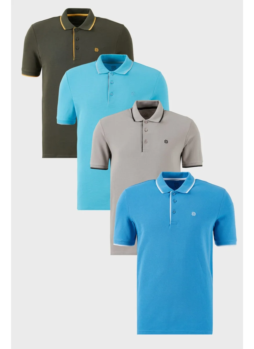 Buratti Cotton Slim Fit Stripe Detailed Buttoned Polo Collar 4-Pack T Shirt Men's T Shirt 5902118S4