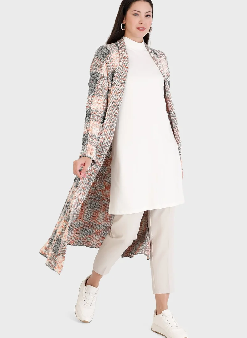 Tavin by Modanisa Checked Longline Cardigan