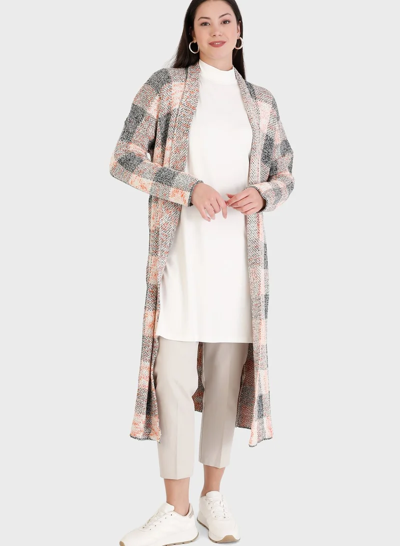 Tavin by Modanisa Checked Longline Cardigan